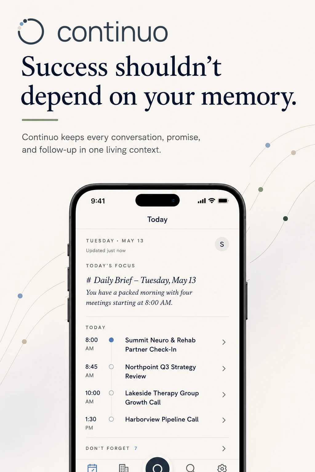 Today screen with an AI-generated daily brief summarizing the morning ahead